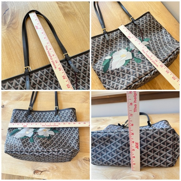 LANCASTER PARIS TOTE LG IKON COATED CANVAS FLORAL STITCHING ADJ STRAPS BROWN - Picture 11 of 11